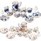2 Set 1:12 Dollhouse Miniature Porcelain Tea Cup 30 Pieces Mini Flowers Pattern with Golden Trim Teapot Cup Plate Dollhouse Kitchen Accessories (Charming Style)